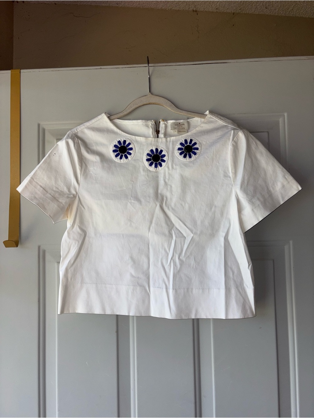 Kate Spade white jeweled appliqué crop top size S